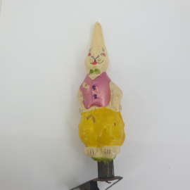 Ёлочная игрушка "Кролик" на прищепке, стекло, небольшой сход краски. СССР